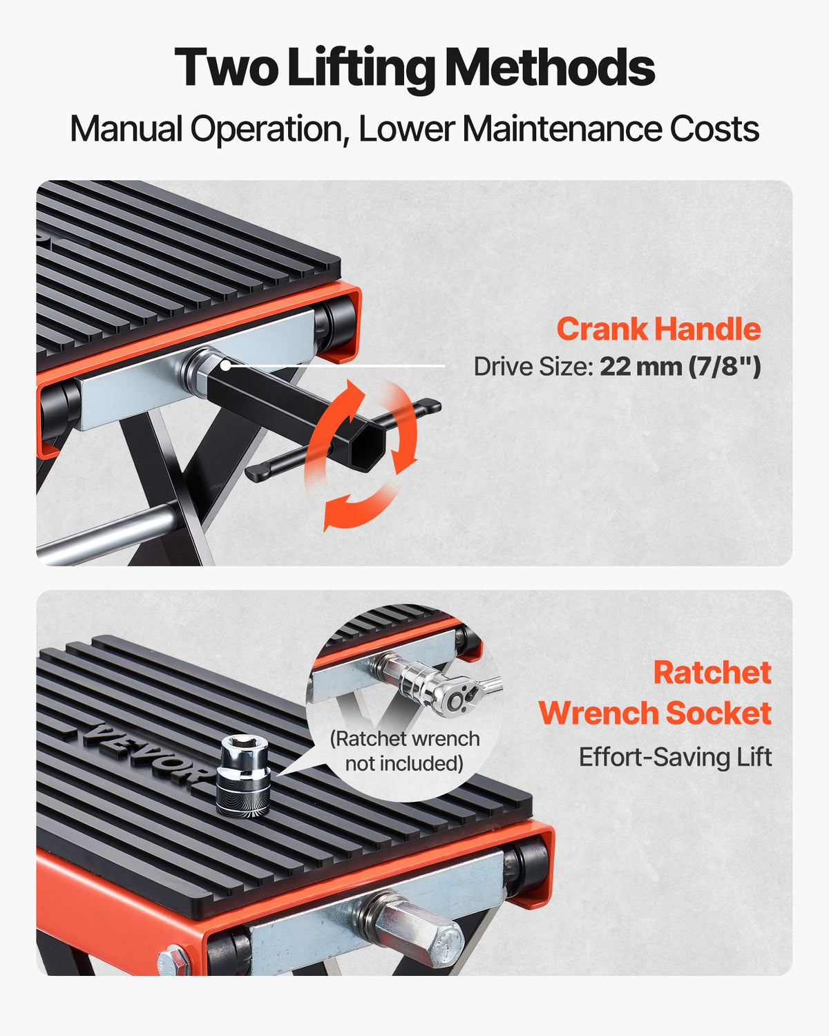 VEVOR Motorcycle Lift, 680 kg Motorcycle Scissor Lift Jack with Wide Deck & Locking Pin, 105-350 mm Center Hoist Crank Stand, Steel Scissor Jack for Street Bikes, Cruiser Bikes, Touring Motorcycles