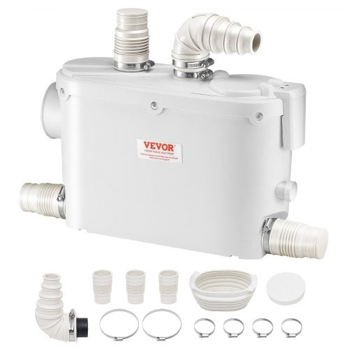 VEVOR Macerator Pump, 500W, 6600 L/h Flow, 26.2 ft/8 m Head, Macerator Sewerage Sump Pump with 3 Water Inlets for Toilet, Basement, Kitchen, Sink, Shower, Bathtub Waste Water Disposal Upflush Machine