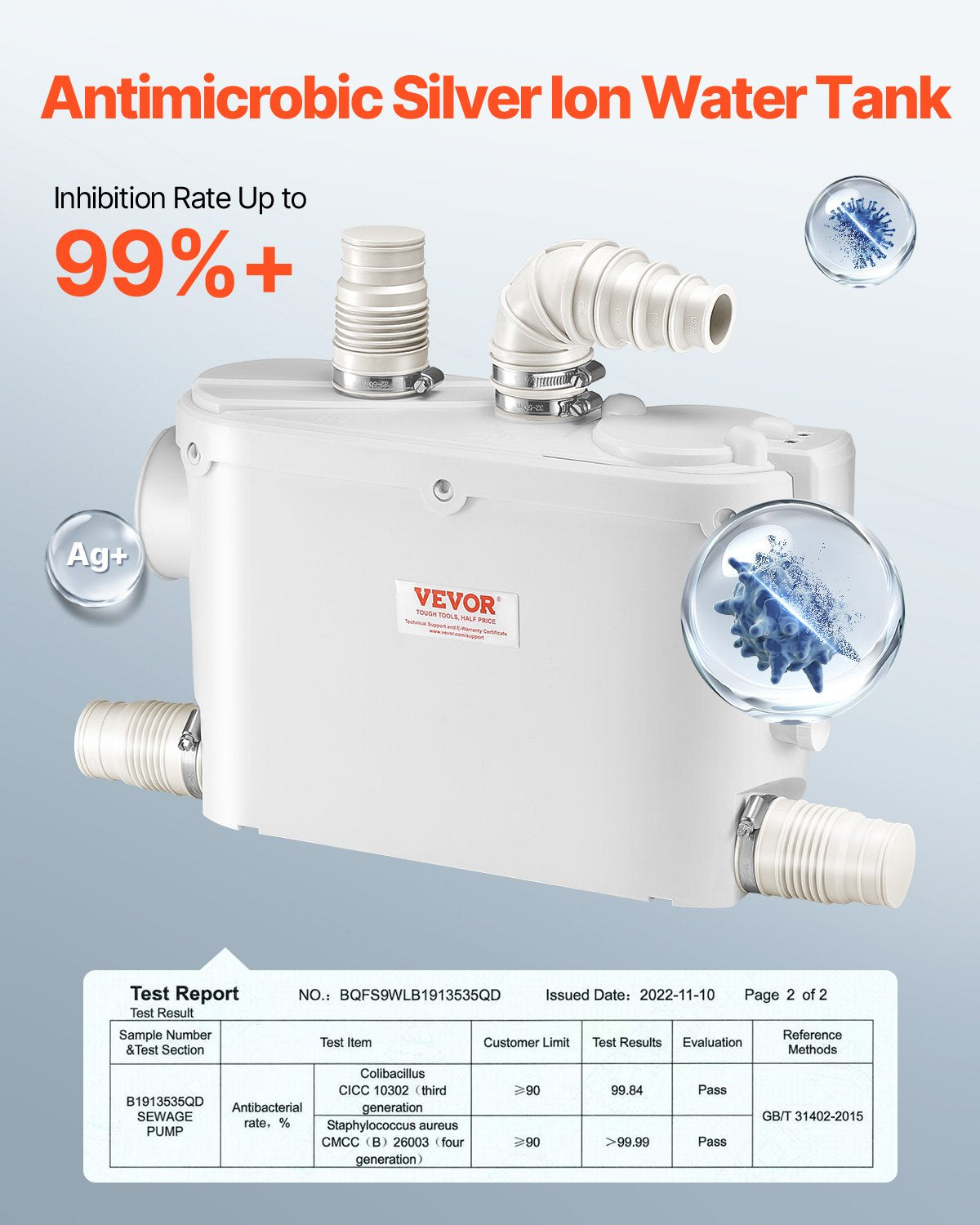 VEVOR Macerator Pump, 500W, 6600 L/h Flow, 26.2 ft/8 m Head, Macerator Sewerage Sump Pump with 3 Water Inlets for Toilet, Basement, Kitchen, Sink, Shower, Bathtub Waste Water Disposal Upflush Machine