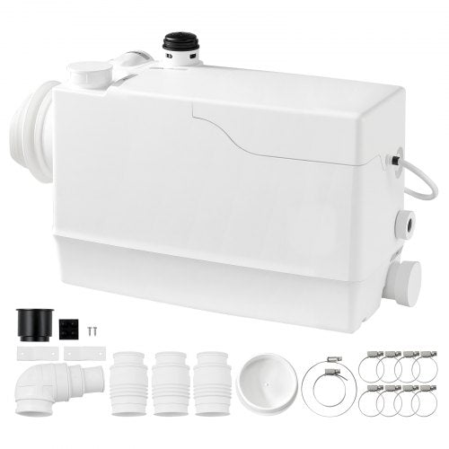 VEVOR Macerator Pump 800W 12000L/h Flow 32.8 ft/10 m Head Side Toilet Inlet, Macerating Sewage Pump with 4 Inlets, Waste Water Disposal Upflush Machine, for Basement, Toilet, Sink, Laundry, Kitchen