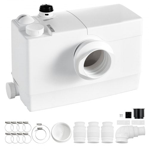 VEVOR Macerator Pump 800W 12000L/h Flow 32.8 ft/10 m Head Sewage Pump, Waste Water Disposal Upflush Machine with 4 Inlets, Macerating Toilet Sewerage, for Basement, Toilet, Sink, Laundry, Kitchen