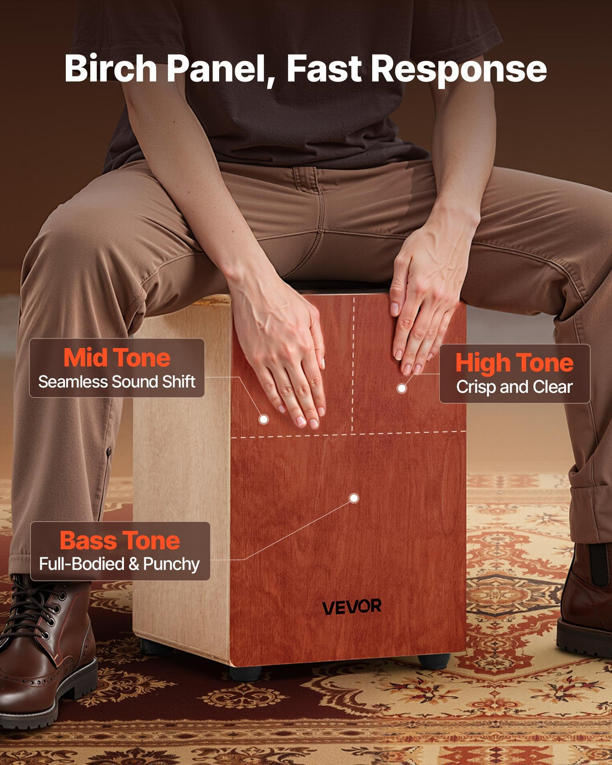 VEVOR Cajon Box Drum, with Internal Guitar Strings, Lightweight Wooden Percussion Box, Portable Birch Wood Drum Musical Instrument with Travel Bag, for Beginners and Professionals, 305 x 305 x 430 mm