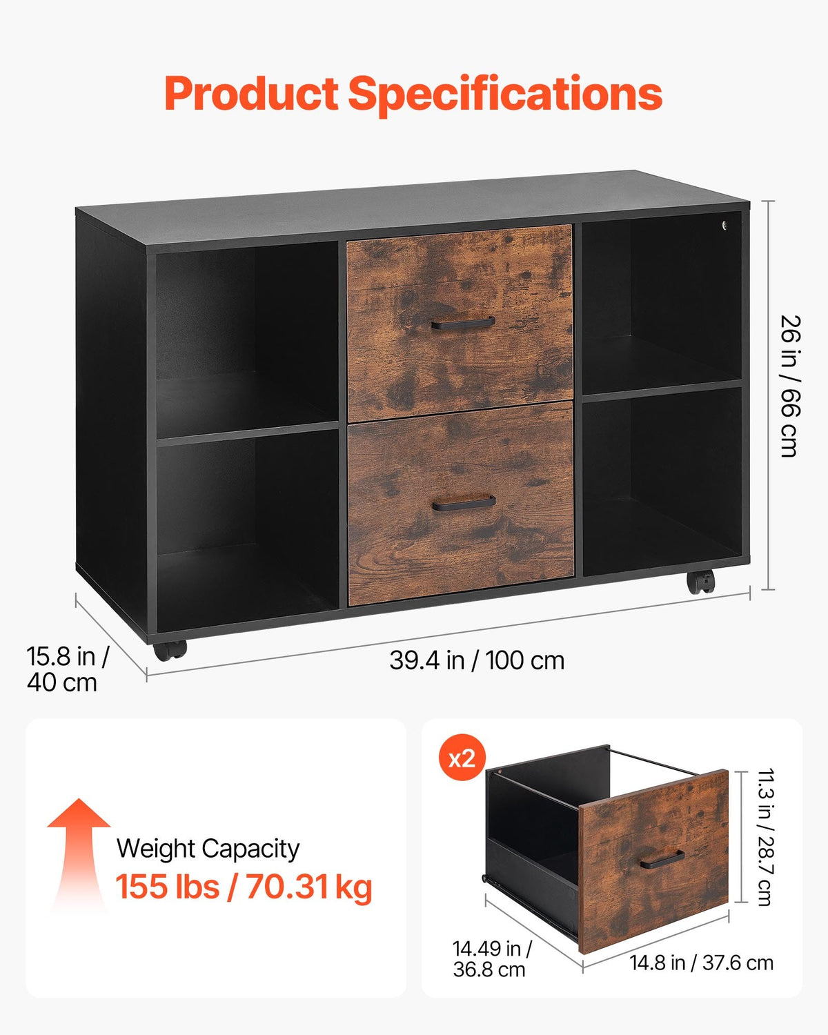 VEVOR 2 Drawer Wooden File Cabinet