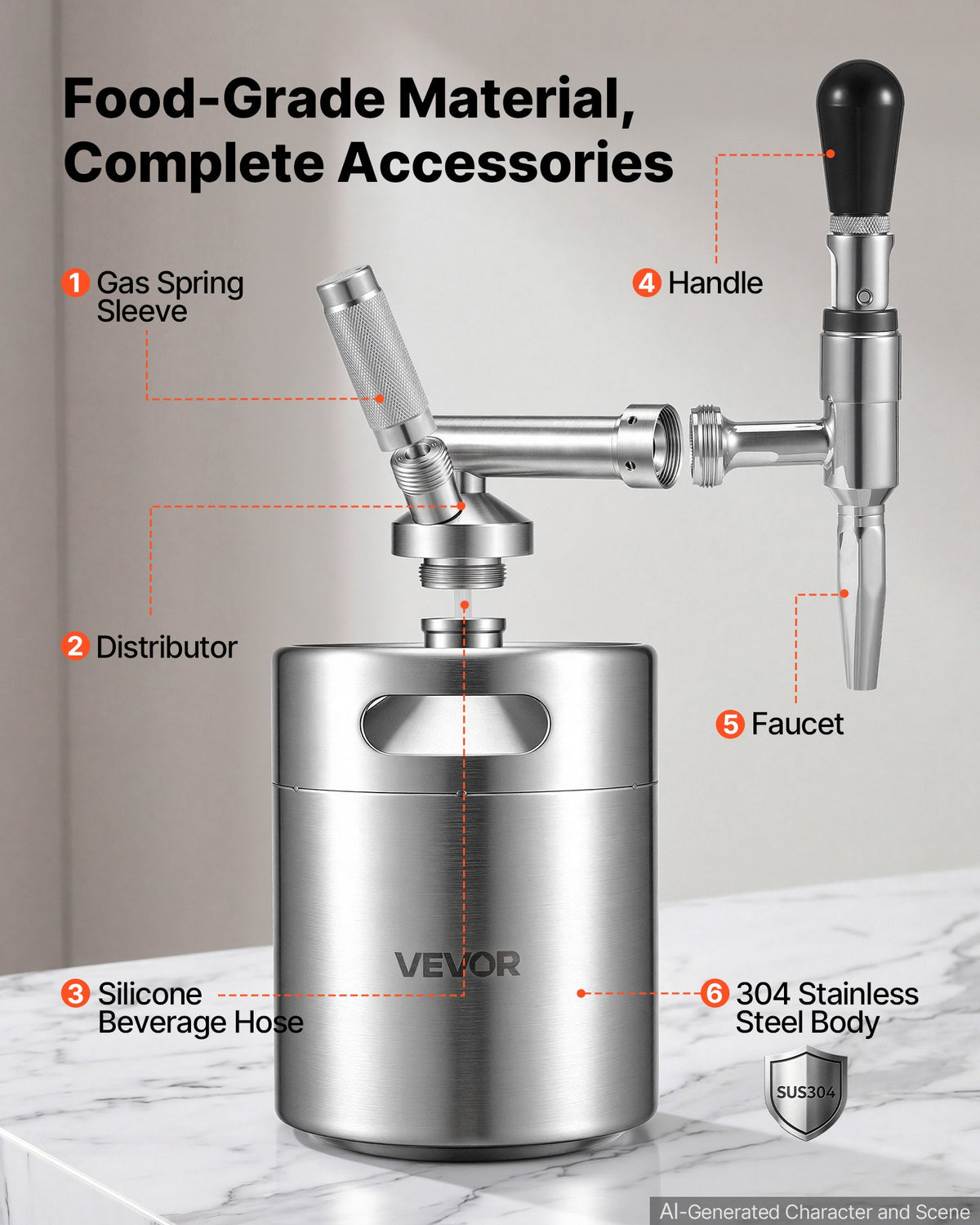 VEVOR Nitro Cold Brew Coffee Maker 4L Nitrogen Dispenser System, Home Brew Coffee Keg, Portable Nitrogen Infuser with Dispenser and Pressure Relieving Valve, Gift for Coffee Lovers