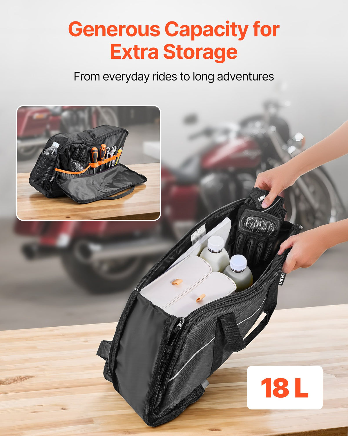 VEVOR Motorcycle Saddlebag Liner Bag, 18 L Insert Storage Travel Luggage Bag Organizer, Compatible with Harley Davidson 1993-2022 Touring Road/Street Glide/Electra Glide/Road King Saddlebag, Black