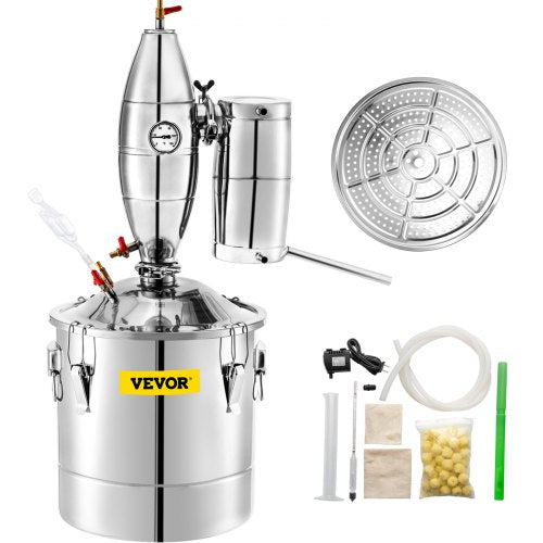 VEVOR Alcohol Distiller, 30 Liter Alcohol Beverage Distiller, 6.6 Gal Beer Boilers Wine Grappa Spirits, Homemade Brewing Kit, Stainless Steel Moonshine Distiller