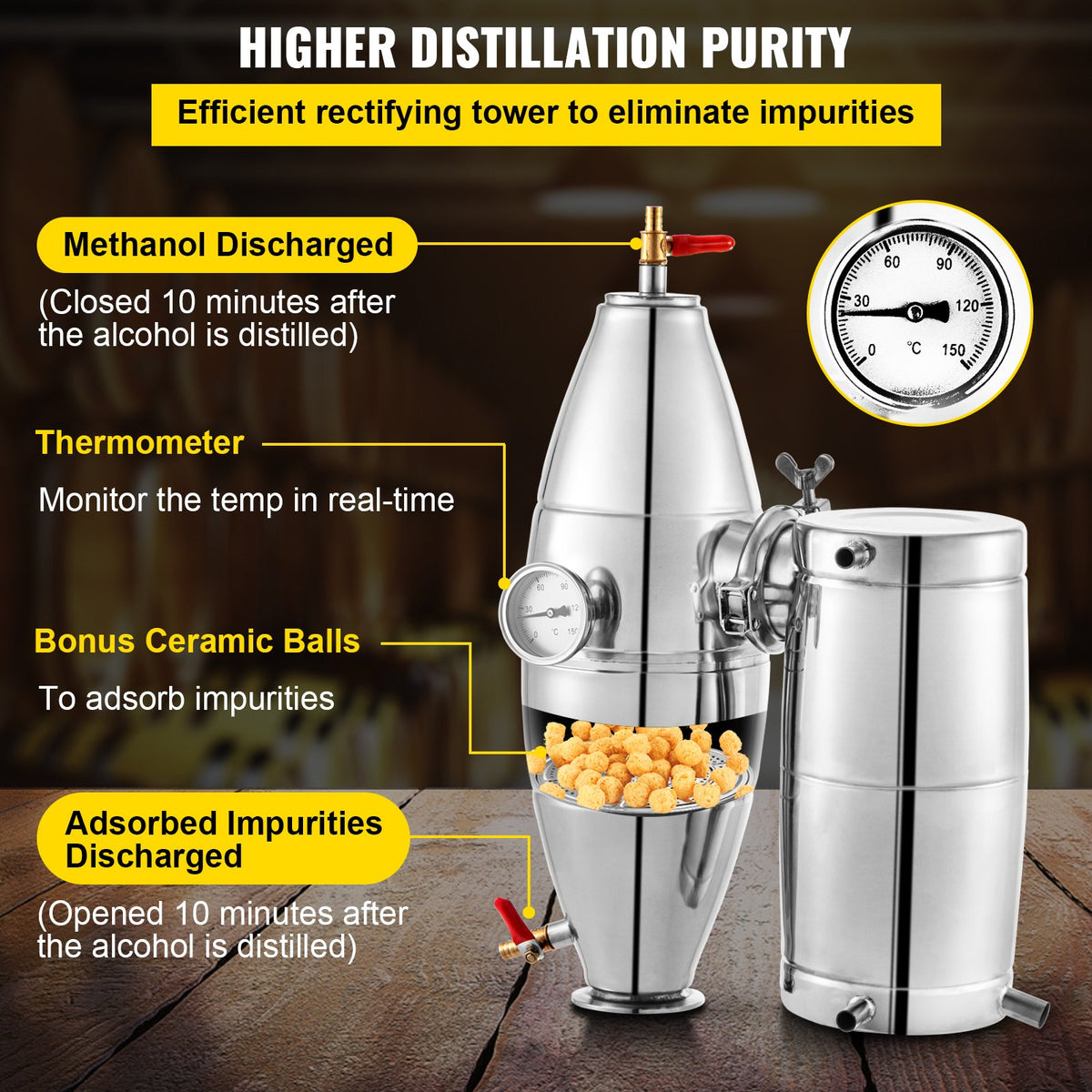 VEVOR Alcohol Distiller, 30 Liter Alcohol Beverage Distiller, 6.6 Gal Beer Boilers Wine Grappa Spirits, Homemade Brewing Kit, Stainless Steel Moonshine Distiller