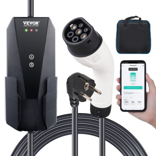 VEVOR Portable EV Charger Type 2, 16A 3.7 kW, Electric Vehicle Car Charger with 8.6m Charging Cable CEE 7/7 Plug, IEC 62196 Home EV Charging Station with Storage Bag Charging Cable Hook, IP66
