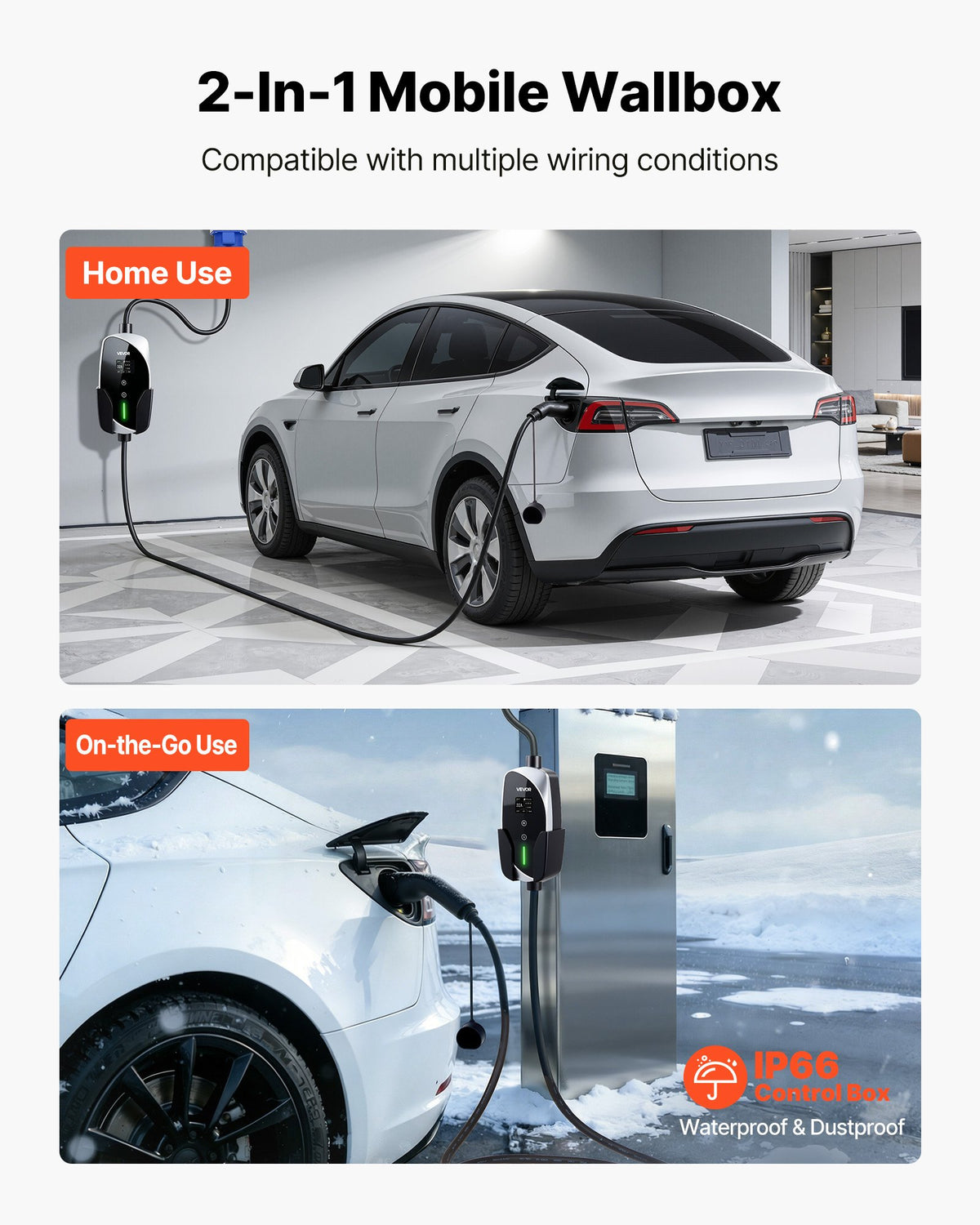 VEVOR Mobile Wallbox, 7.4 kW 32A, Type 2 Portable EV Charger, Single Phase Electric Vehicle Car Charger with 6 m Charging Cable, CEE Plug, LCD Screen, Adjustable EV Charging Station, IP66 Control Box