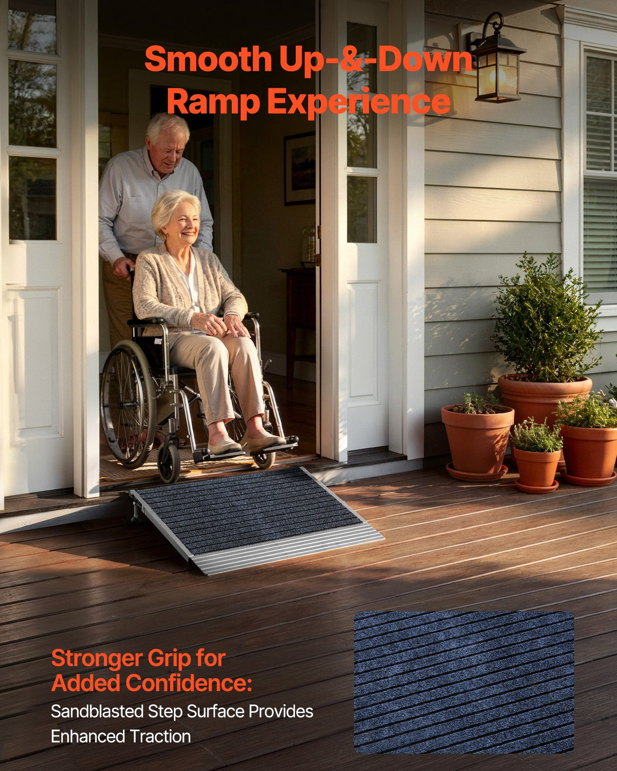 VEVOR Threshold Ramp for Doorways, 610 x 910 mm, Platform Aluminum Wheelchair Ramp with Adjustable Height, Non-Slip Door Threshold Ramps, 362.9 kg Load Capacity, for Home Steps, Wheelchairs, Walkers