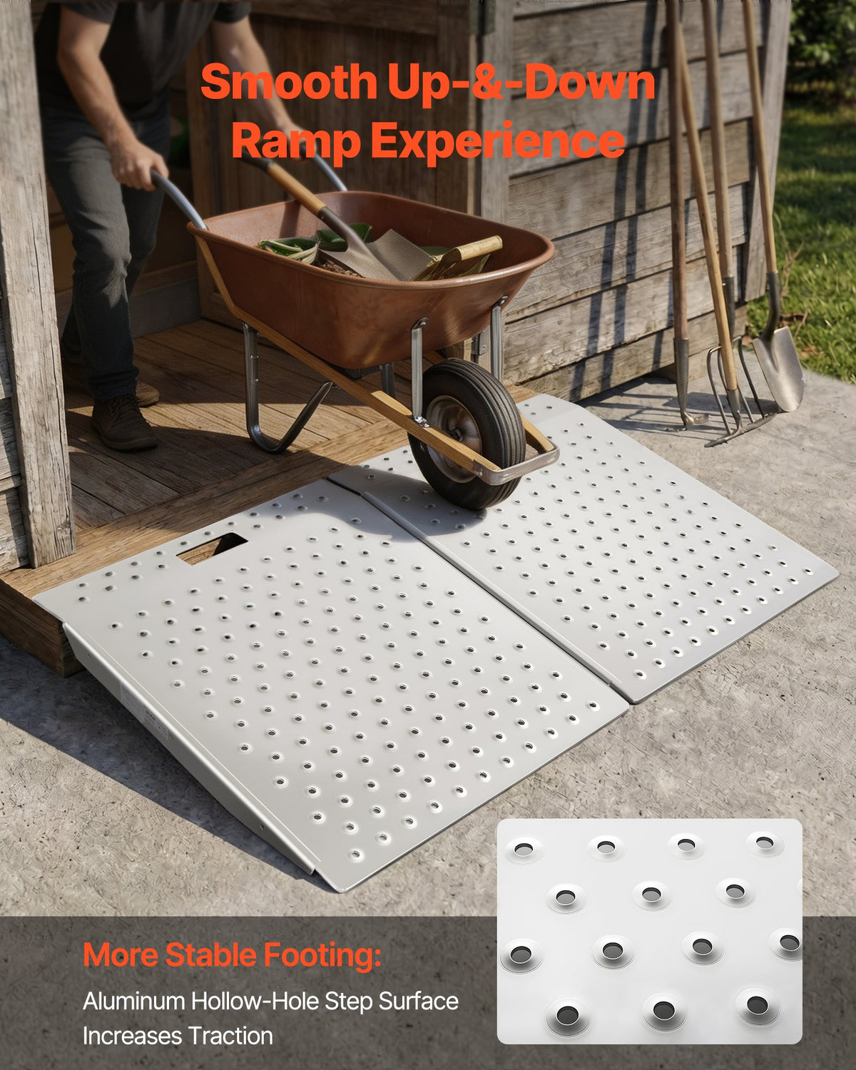 VEVOR Threshold Ramp for Doorways, 750 x 617 mm, Platform Aluminum Wheelchair Ramp, Non-Slip Door Threshold Ramps, 340.2 kg Load Capacity, for Home Steps, Curbs, Wheelchairs, Walkers, Scooter, Carts