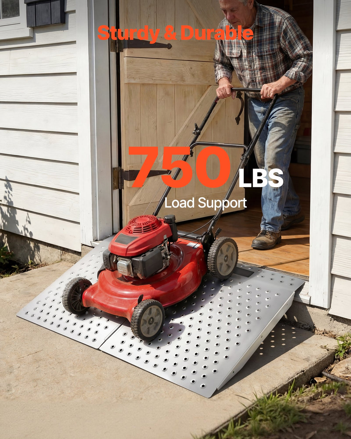VEVOR Threshold Ramp for Doorways, 750 x 617 mm, Platform Aluminum Wheelchair Ramp, Non-Slip Door Threshold Ramps, 340.2 kg Load Capacity, for Home Steps, Curbs, Wheelchairs, Walkers, Scooter, Carts
