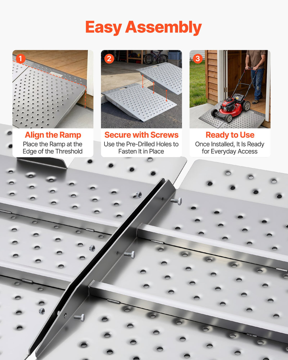 VEVOR Threshold Ramp for Doorways, 750 x 617 mm, Platform Aluminum Wheelchair Ramp, Non-Slip Door Threshold Ramps, 340.2 kg Load Capacity, for Home Steps, Curbs, Wheelchairs, Walkers, Scooter, Carts