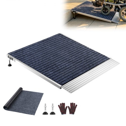 VEVOR Threshold Ramp for Doorways, 915 x 915 mm, Platform Aluminum Wheelchair Ramp with Adjustable Height, Non-Slip Door Threshold Ramps, 317.5 kg Load Capacity, for Home Steps, Wheelchairs, Walkers