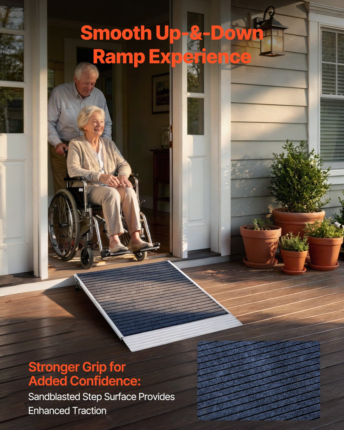 VEVOR Threshold Ramp for Doorways, 915 x 915 mm, Platform Aluminum Wheelchair Ramp with Adjustable Height, Non-Slip Door Threshold Ramps, 317.5 kg Load Capacity, for Home Steps, Wheelchairs, Walkers