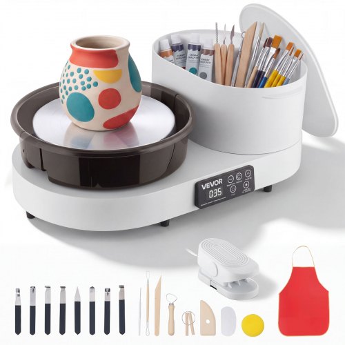 VEVOR Pottery Wheel for Adults, 28 cm Aluminum Turntable, 450W Electric Table Top Pottery Wheel with Foot Pedal, 30-300 RPM Adjustable Speed, Aluminum Body, for Beginners, DIY Clay Art Craft, White