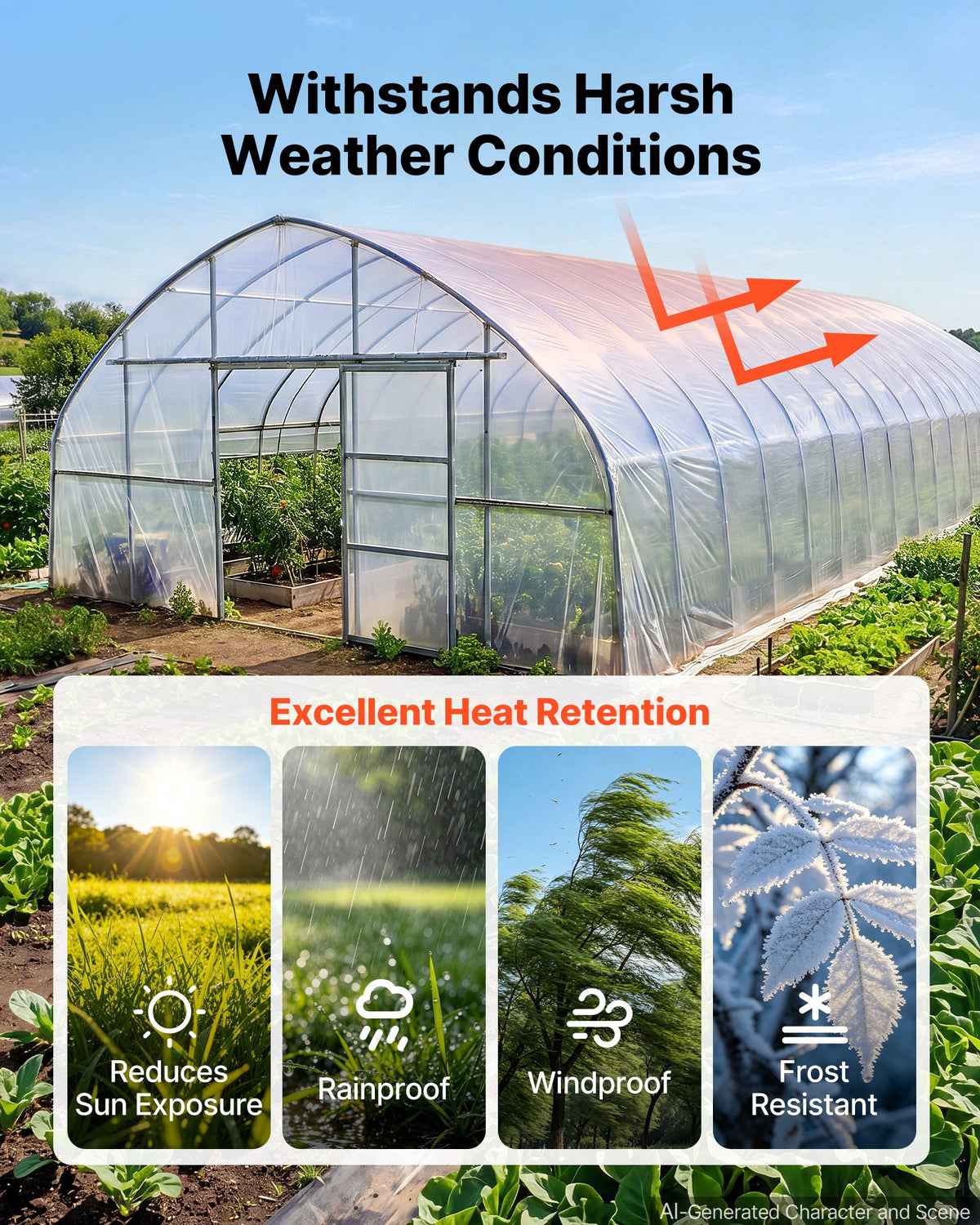 VEVOR Greenhouse Plastic Sheeting 3x30.5 m 6 Mil Clear Polyethylene Film, for Farms Agriculture Garden Outdoor Plant, Water Sun Frost Wind Dust Resistant, Heavy Duty Thick Winter Hoop House Cover