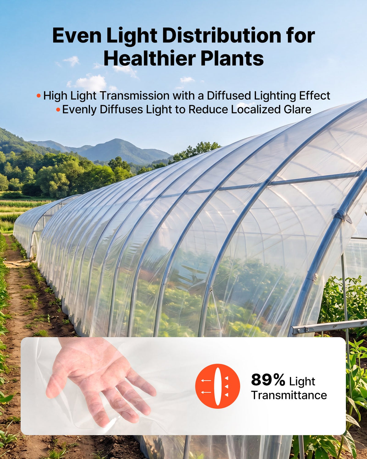 VEVOR Greenhouse Plastic Sheeting 1.8x30.5 m 6 Mil Clear Polyethylene Film, for Farms Agriculture Garden Outdoor Plant, Water Sun Frost Wind Dust Resistant, Heavy Duty Thick Winter Hoop House Cover