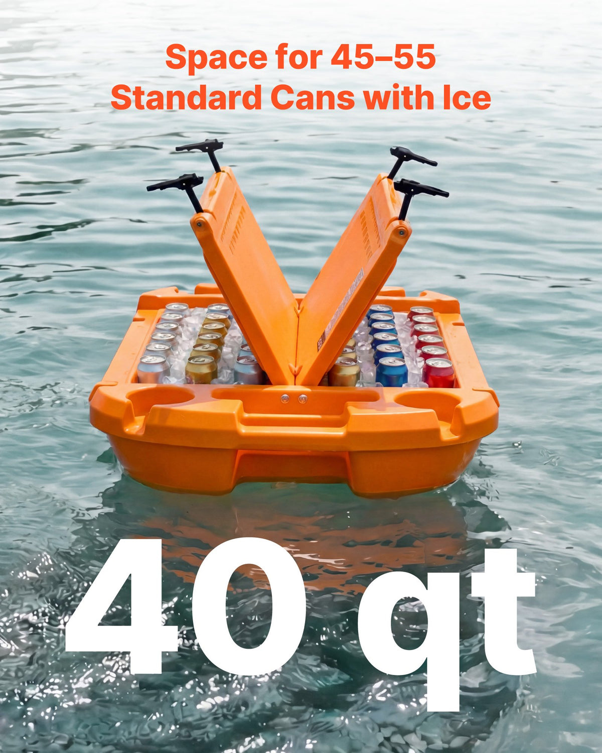 VEVOR Floating Cooler, 37.9 L Floating Ice Chest with Dry Storage & Tow Rope, Premium LLDPE Amphibious Drink Cooler for Water & Land, Cruise Smoothly Stable on Lake, River, Pool, Beach, Kayak, Orange