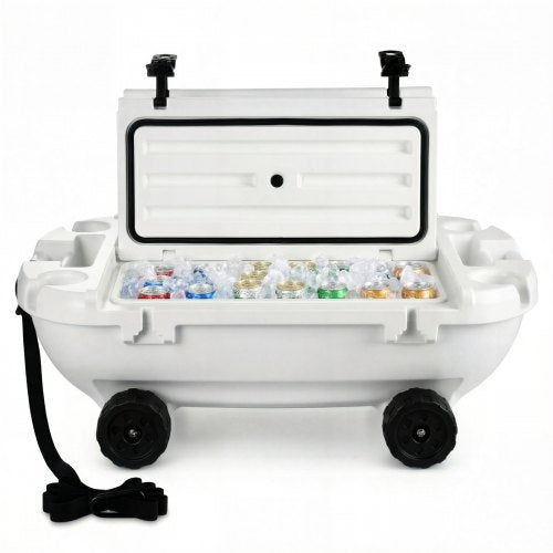 VEVOR Floating Cooler, 37.9 L Floating Ice Chest with Dry Storage, Wheels & Tow Rope, Premium LLDPE Amphibious Drink Cooler for Water & Land, Cruise Stable on Lake, River, Pool, Beach, Kayak, White