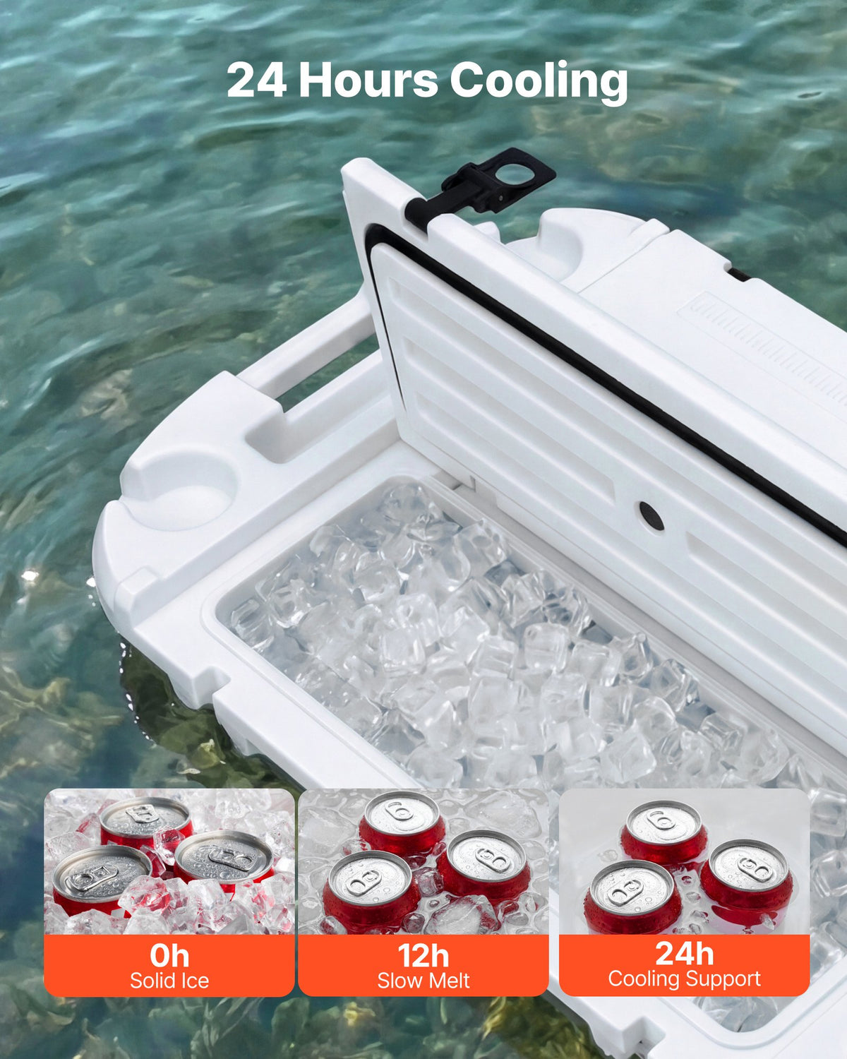 VEVOR Floating Cooler, 37.9 L Floating Ice Chest with Dry Storage, Wheels & Tow Rope, Premium LLDPE Amphibious Drink Cooler for Water & Land, Cruise Stable on Lake, River, Pool, Beach, Kayak, White