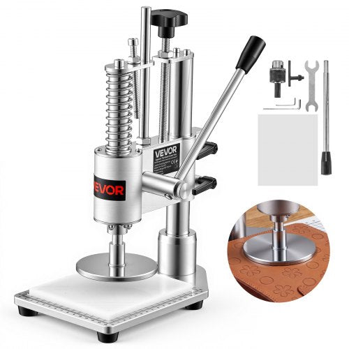 VEVOR Leather Punching Machine 10 x 10 cm Manual Leather Hole Puncher, Hand Punch Press, 160 kg Pressure, 40 mm Stroke, Chuck Fixation, Sturdy Structure, for Fabric, Paper, and Silicone
