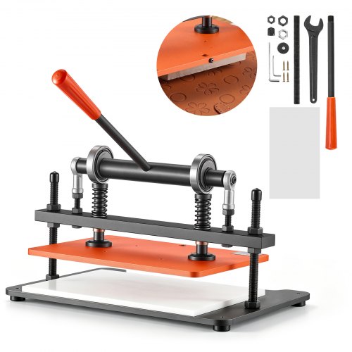 VEVOR Leather Cutting Machine 360 x 260 mm Embossing Plate Die Cutter, Hand Press Leather Embossing & Die Cutting, 1.5 T Pressure, 12 mm Stroke, Dual Guide Shafts, for Fabric, Paper, Silicone