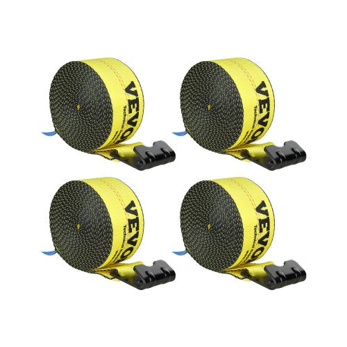VEVOR Winch Straps, 10.2 cm x 9.1 m, 2722 kg Load Capacity, 8165 kg Break Strength, Truck Straps with Flat Hook, Flatbed Tie Downs Cargo Control for Trailers, Farms, Rescues, Tree Saver, Yellow (4 Pack)