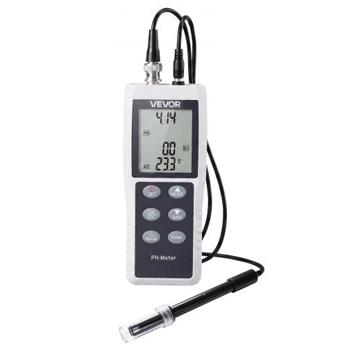 VEVOR pH Meter, 0-14 pH Range, IP68 Waterproof Probe, 3-Point Auto Calibration, Portable Tester Kit with Calibration Powder Packets, Temperature Probe, Carrying Case, for Drinking Water, Hydroponics