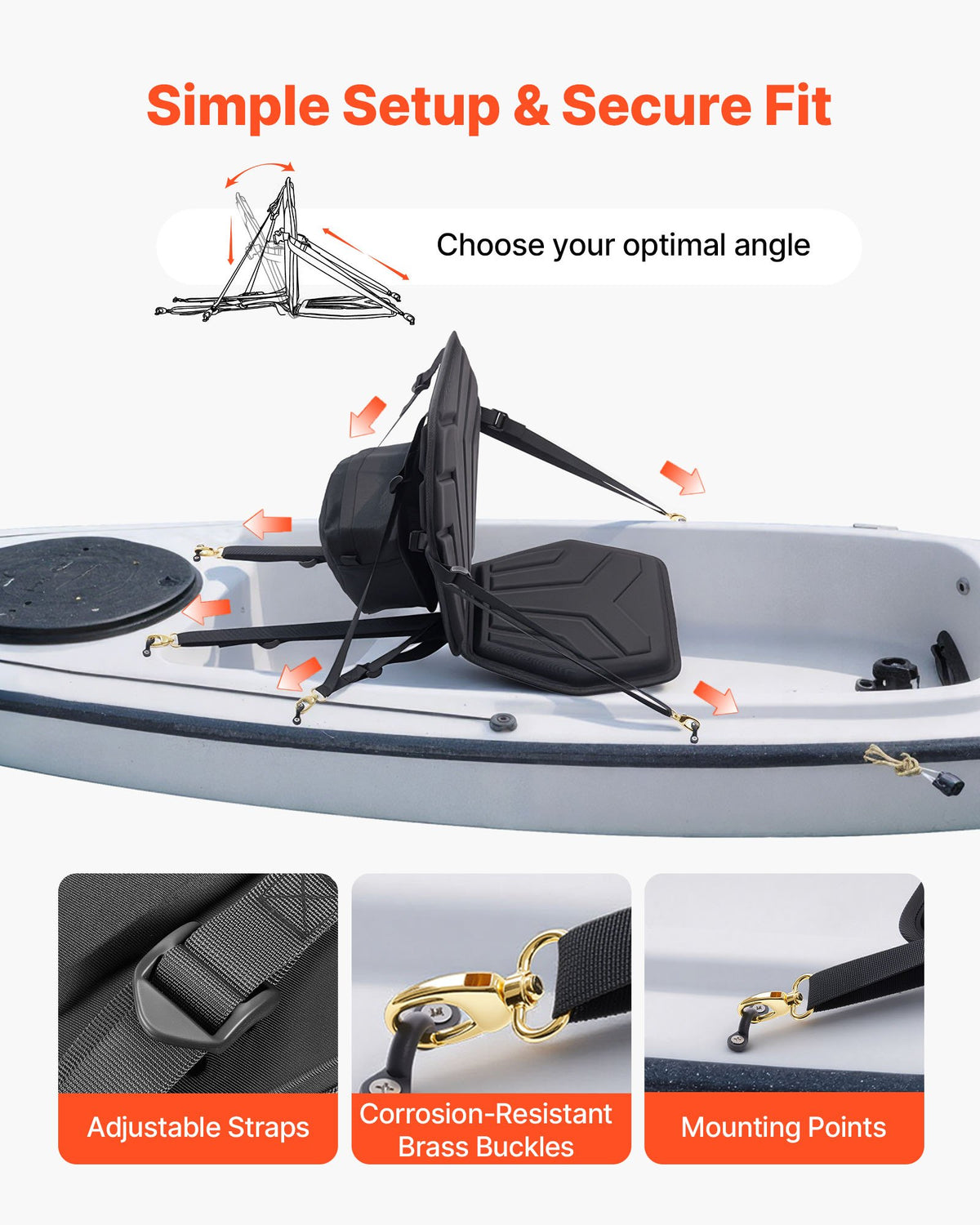 VEVOR Kayak Seat, 1 Pack 31 mm Thick, Universal Paddle Board Seat with Back Support, Hexagonal Sit-on-Top Soft Padded Cushion with Storage Bag & Adjustable Straps for SUP, Fishing/Inflatable Kayak