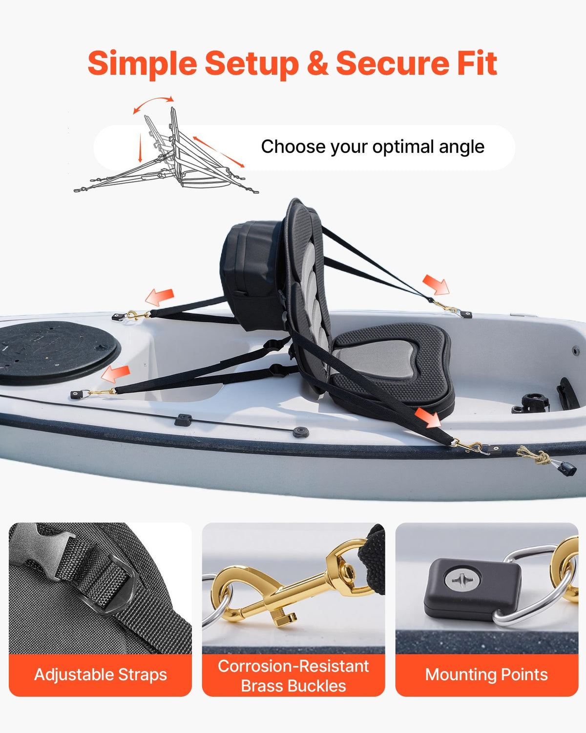 VEVOR Kayak Seat, 1 Pack 2.6" Thick, Universal Paddle Board Seat with Back Support, Sit-on-Top Soft Padded Cushion with Storage Bag & Adjustable Straps for SUP, Canoe, Fishing Boat, Inflatable Kayak