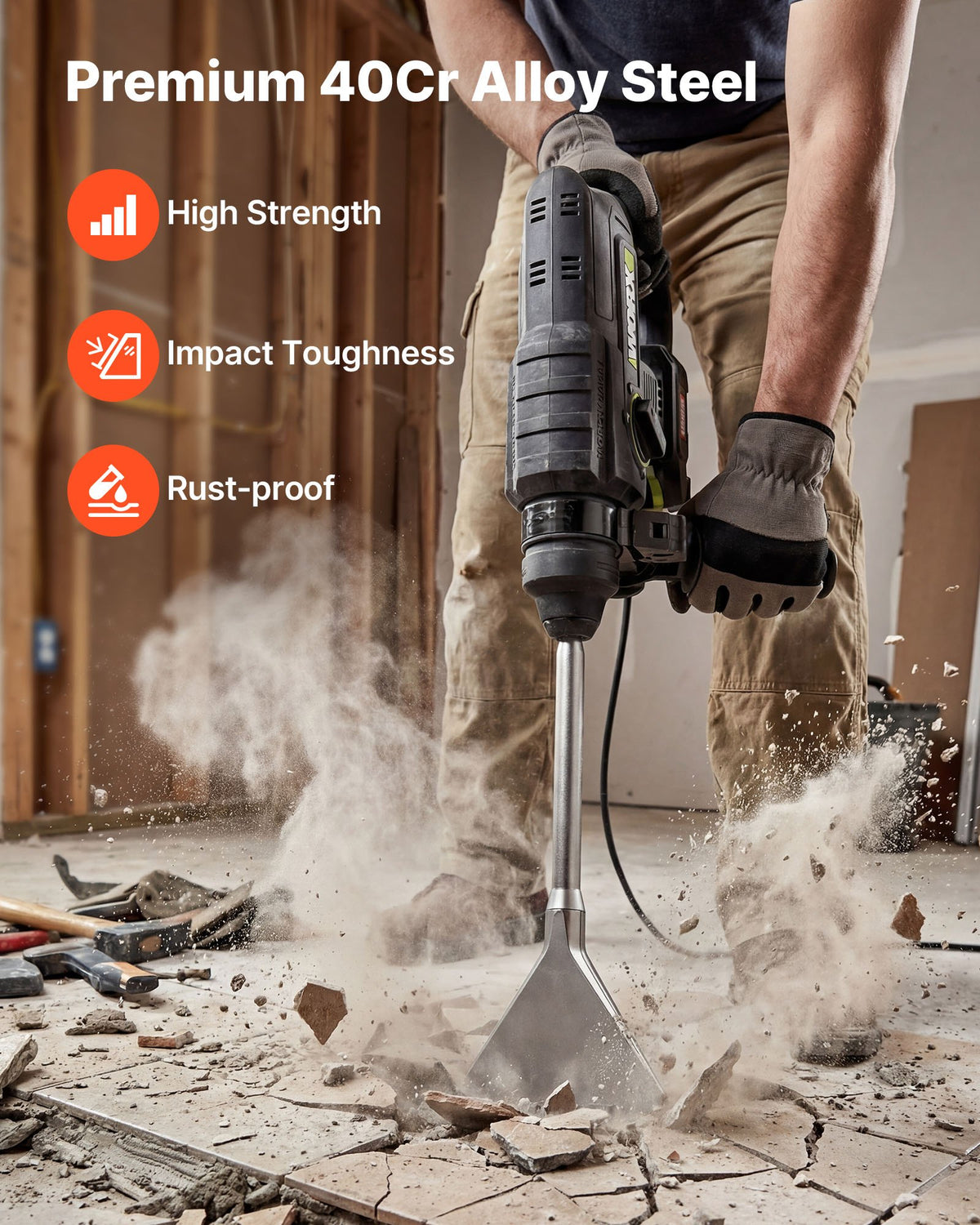 VEVOR SDS Max Scaling Chisel, 350 x 150 mm Chisel Bit with SDS Max Shank, Compatible with Rotary Hammers, Heat Treated 40Cr Alloy Steel, Sharp Edge for Removing Laminate Flooring, Tiles, and Mortar