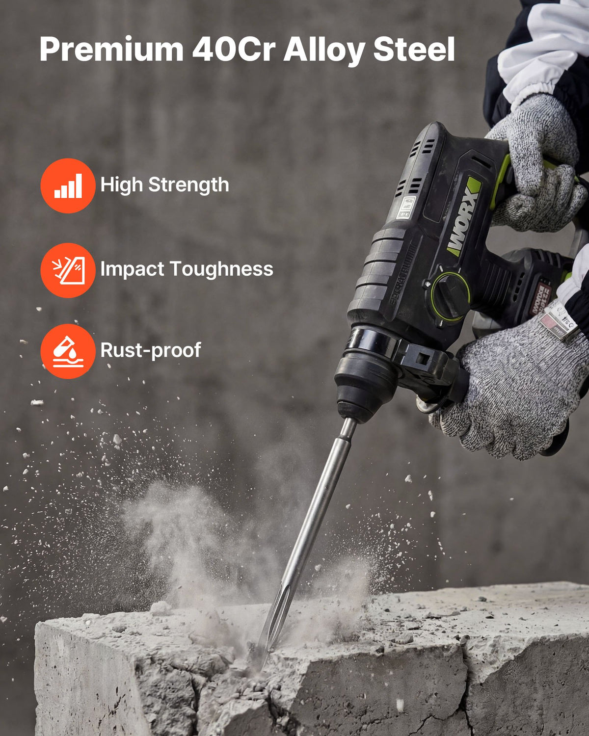 VEVOR SDS Plus Chisel Set, 3 pcs SDS Plus Rotary Hammer Drill Attachments, Includes Point, Flat, & Angled Spade Chisels, Heat Treated 40Cr Alloy Steel, Sharp Edge for Demolition, Concrete and Brick