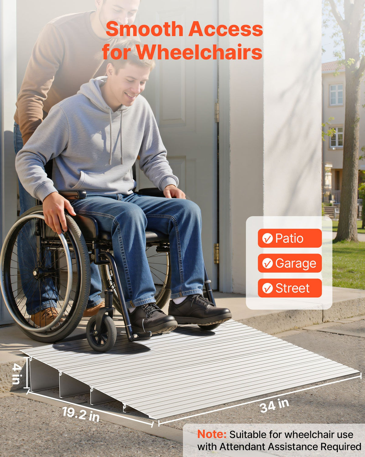 VEVOR Door Threshold Ramp, 4 inch Rise, Aluminum Alloy Threshold Ramp Rated 800 lbs Load Capacity, Handicap Ramps for Home Steps for Wheelchair, Scooters, Power Chairs, Walkers, Bicycle, Tricycle