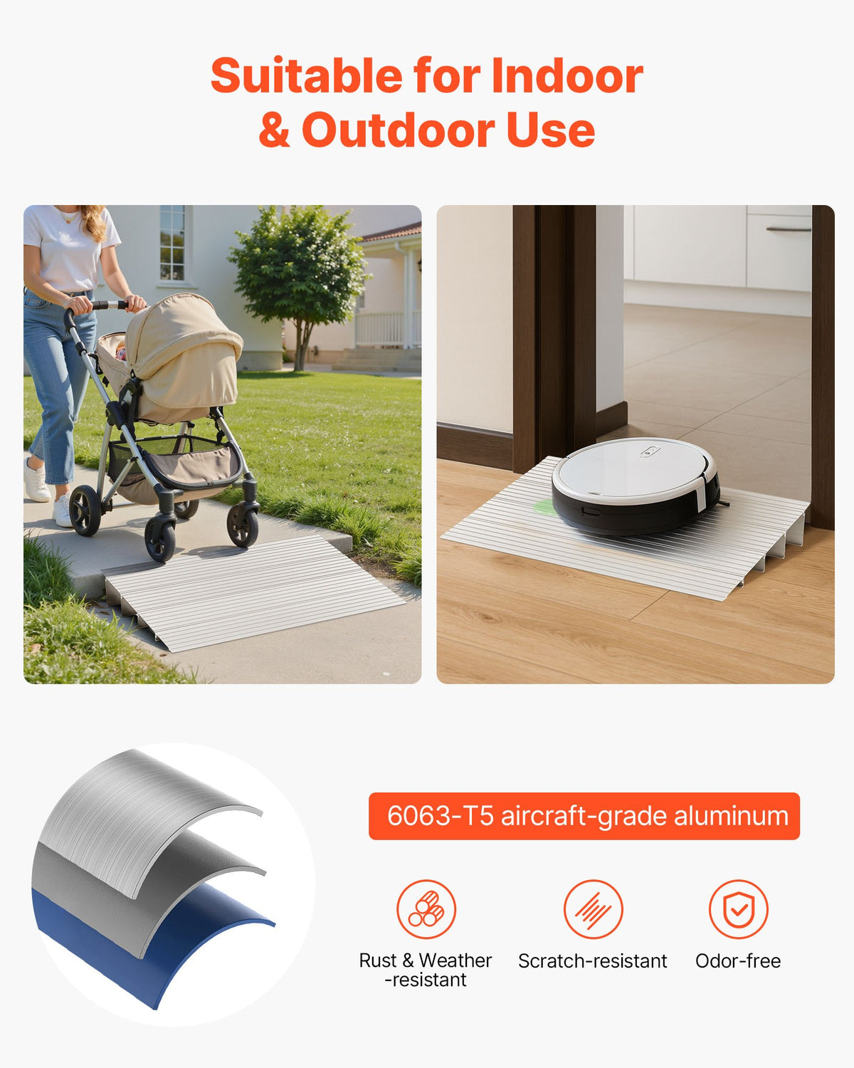VEVOR Door Threshold Ramp, 4 inch Rise, Aluminum Alloy Threshold Ramp Rated 800 lbs Load Capacity, Handicap Ramps for Home Steps for Wheelchair, Scooters, Power Chairs, Walkers, Bicycle, Tricycle