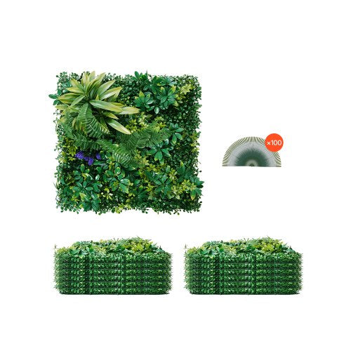 VEVOR Artificial Grass Wall Panels, 12 PCS 20 x 20 inch, 3D Combination Greenery Boxwood  Panel for Indoor Outdoor Green Decor & Ivy Fence Covering, Privacy Backdrop Wall Hedge Screen for Garden