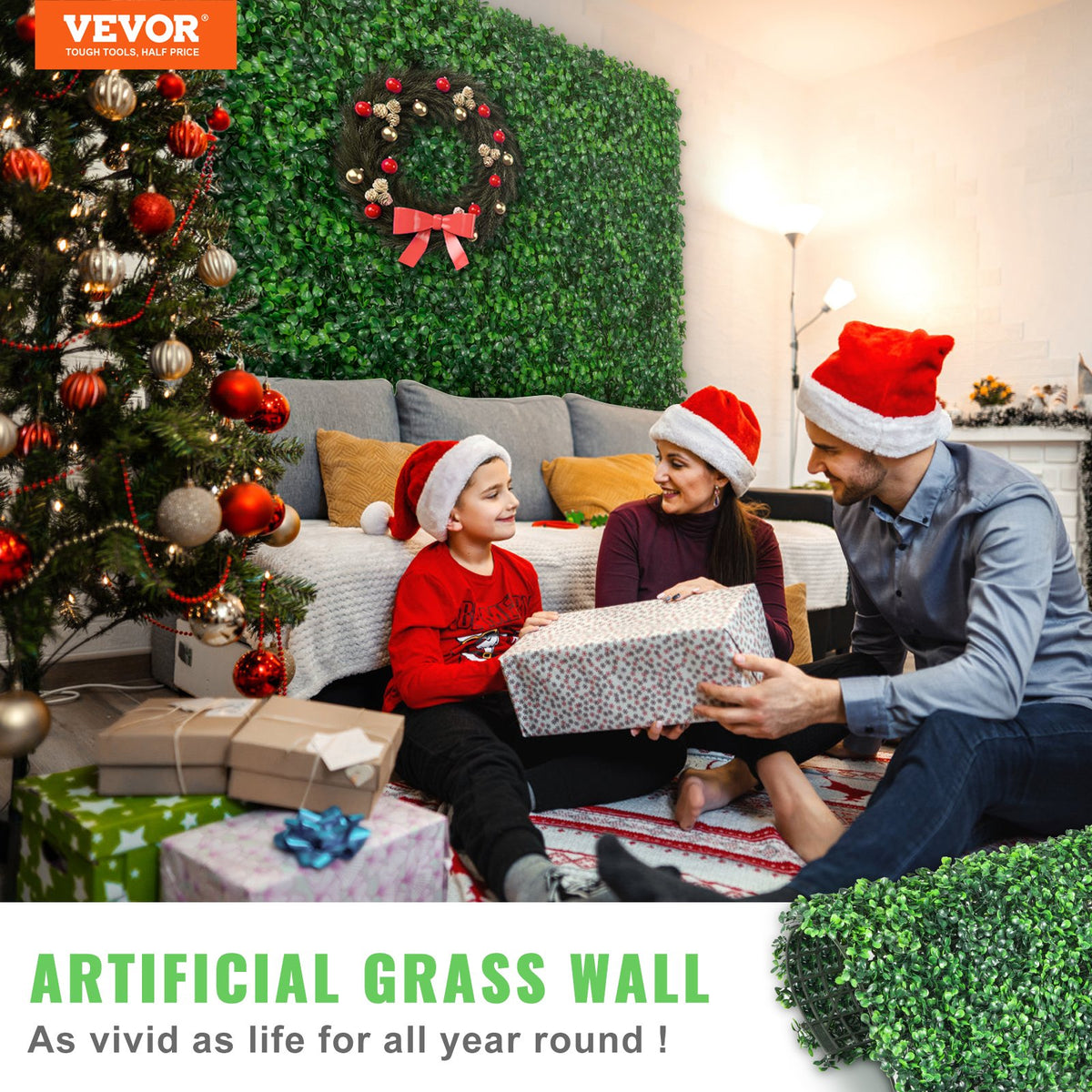 VEVOR 12PCS 10x10 inch Artificial Boxwood Panels, Boxwood Hedge Wall Mat,Artificial Grass Backdrop Wall, Privacy Hedge Screen UV Protected for Outdoor Indoor Garden Fence Backyard