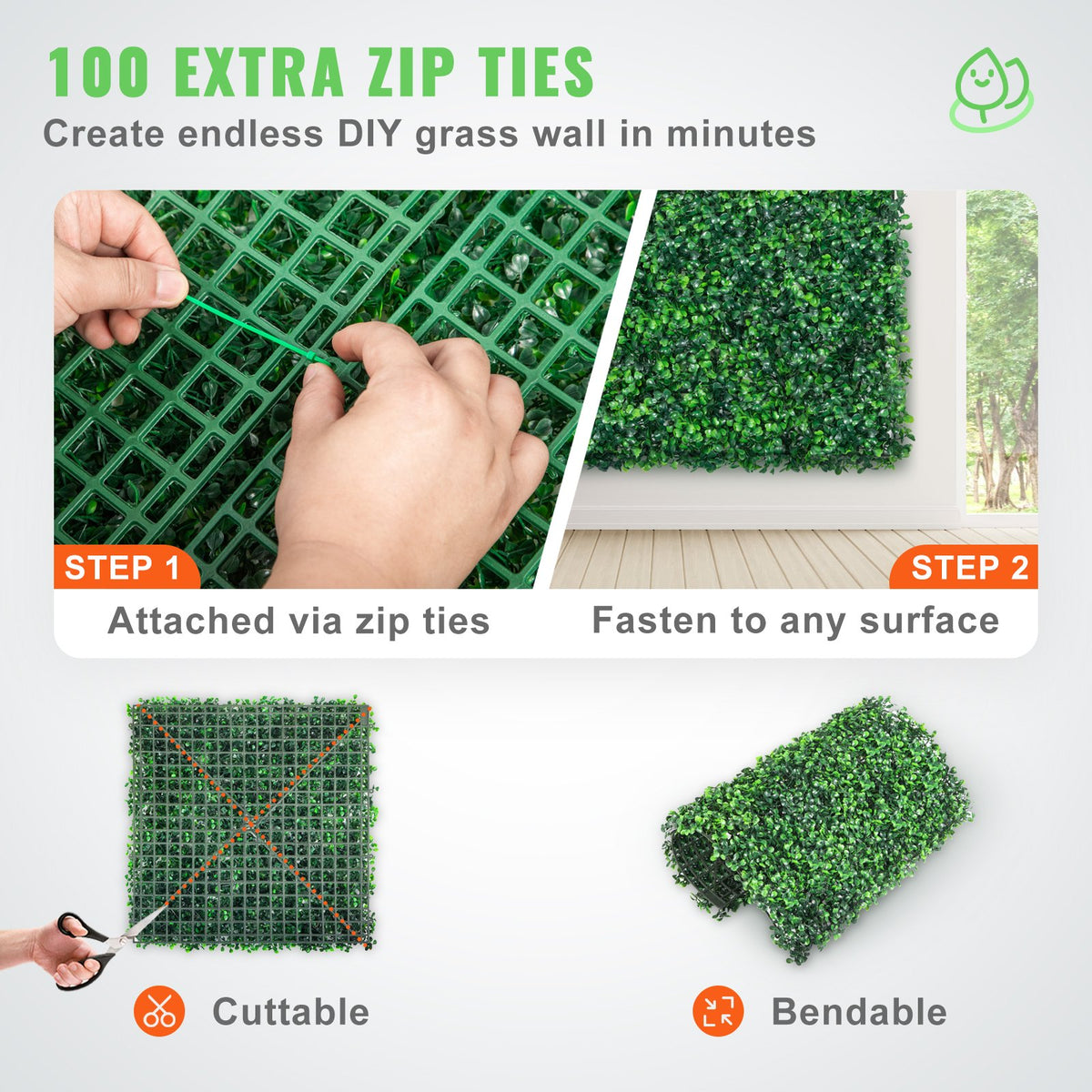 VEVOR 12PCS 10x10 inch Artificial Boxwood Panels, Boxwood Hedge Wall Mat,Artificial Grass Backdrop Wall, Privacy Hedge Screen UV Protected for Outdoor Indoor Garden Fence Backyard