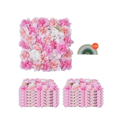 VEVOR 3D Flower Wall Panel, 12 PCS 15 x 15 inch, Artificial Floral Wall Background Mesh Backing Mat,Seamless Design&Easy Installation for Wedding Valentines Day Home Baby Party Backdrop Decor,Pink