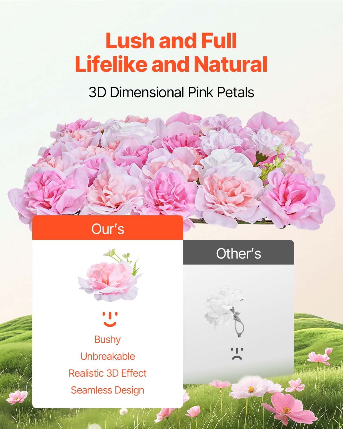 VEVOR 3D Flower Wall Panel, 12 PCS 15 x 15 inch, Artificial Floral Wall Background Mesh Backing Mat,Seamless Design&Easy Installation for Wedding Valentines Day Home Baby Party Backdrop Decor,Pink