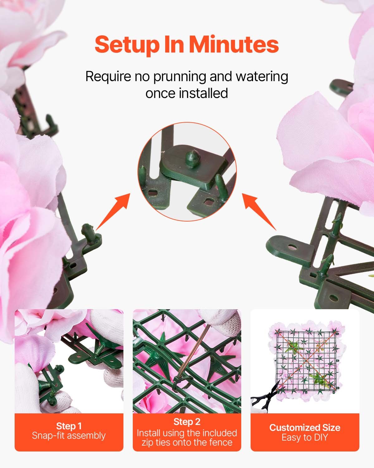 VEVOR 3D Flower Wall Panel, 12 PCS 15 x 15 inch, Artificial Floral Wall Background Mesh Backing Mat,Seamless Design&Easy Installation for Wedding Valentines Day Home Baby Party Backdrop Decor,Pink
