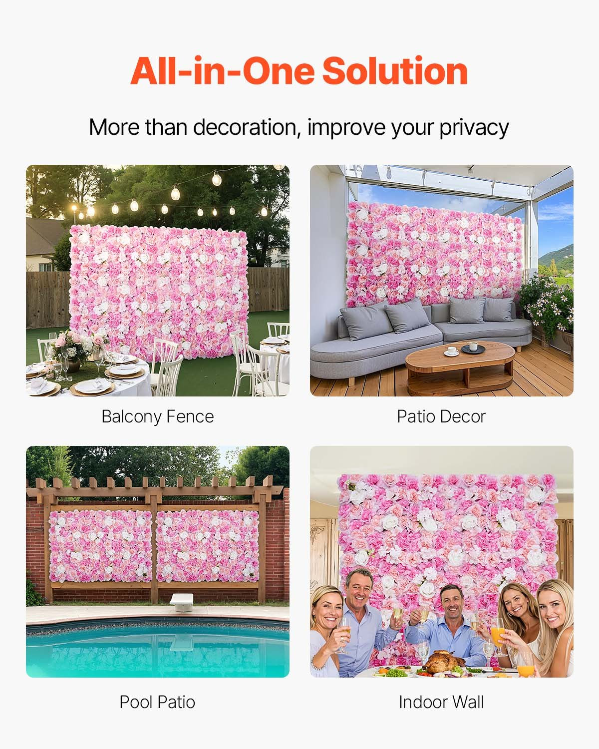 VEVOR 3D Flower Wall Panel, 12 PCS 15 x 15 inch, Artificial Floral Wall Background Mesh Backing Mat,Seamless Design&Easy Installation for Wedding Valentines Day Home Baby Party Backdrop Decor,Pink