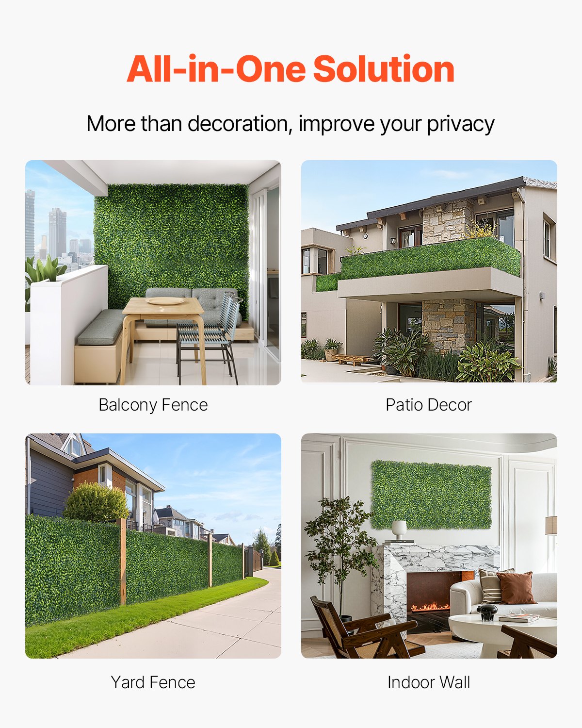VEVOR Artificial Grass Wall Panels, 60 x 120 inch, Milan Grass Greenery Boxwood Panel for Indoor Outdoor Green Decor & Ivy Fence Covering, Privacy Backdrop Wall Hedge Screen for Garden