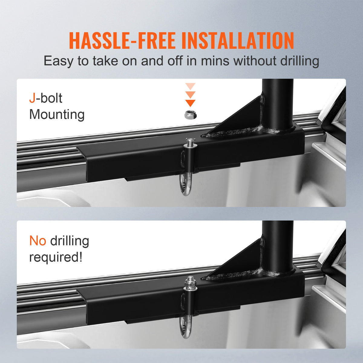 VEVOR Truck Rack, 46-71inch Extendable Truck Ladder Rack, 800 lbs Capacity Steel Ladder Rack for Truck with Non-Drilling J-bolts, Heavy Duty Truck Bed Rack for Kayak, Surfboard, Lumber, Ladder
