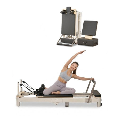 VEVOR Foldable Pilates Reformer Machine, Reformer Set with  Sitting Box, Pilates Bed with Dual Resistance- Spring & Cord, for Advanced Users & Beginners Home Gym Studio, Up to 400 LBS