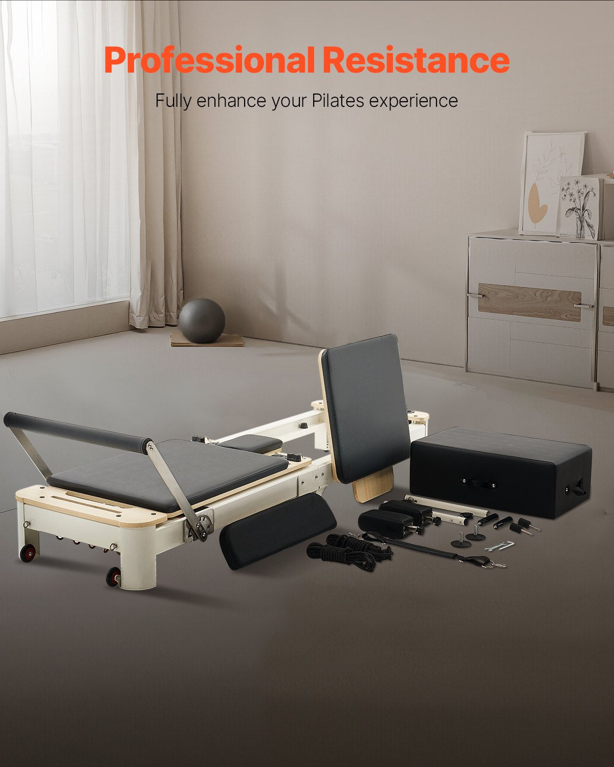 VEVOR Foldable Pilates Reformer Machine, Reformer Set with  Sitting Box, Pilates Bed with Dual Resistance- Spring & Cord, for Advanced Users & Beginners Home Gym Studio, Up to 400 LBS