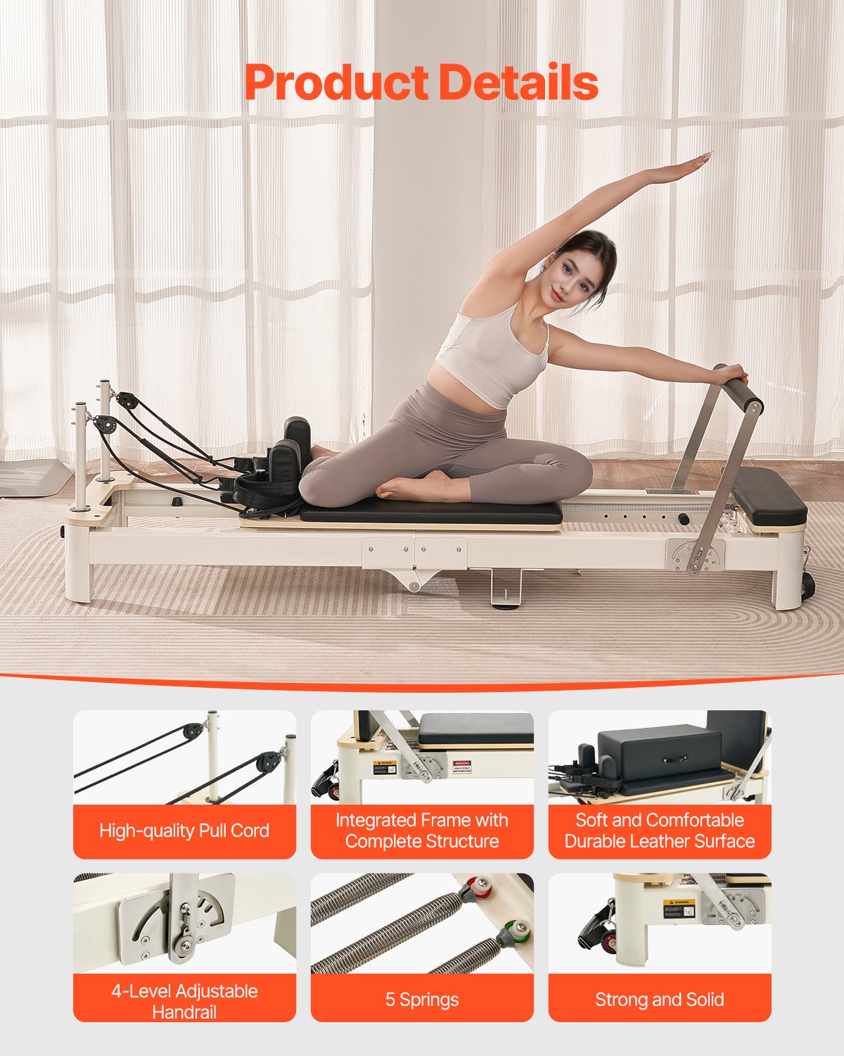 VEVOR Foldable Pilates Reformer Machine, Reformer Set with  Sitting Box, Pilates Bed with Dual Resistance- Spring & Cord, for Advanced Users & Beginners Home Gym Studio, Up to 400 LBS