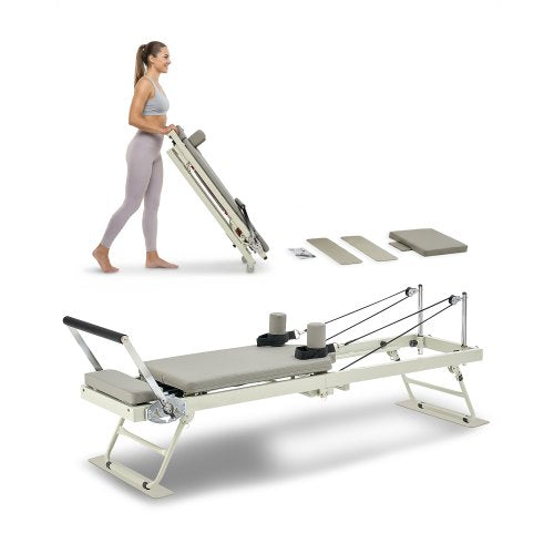 VEVOR Foldable Pilates Reformer, Pilates Workout Machine for Home Gym Studio Use, Pilates Bed with Dual Resistance- Spring & Cord, Reformer Set for Advanced Users and Beginners, Up to 400 LBS