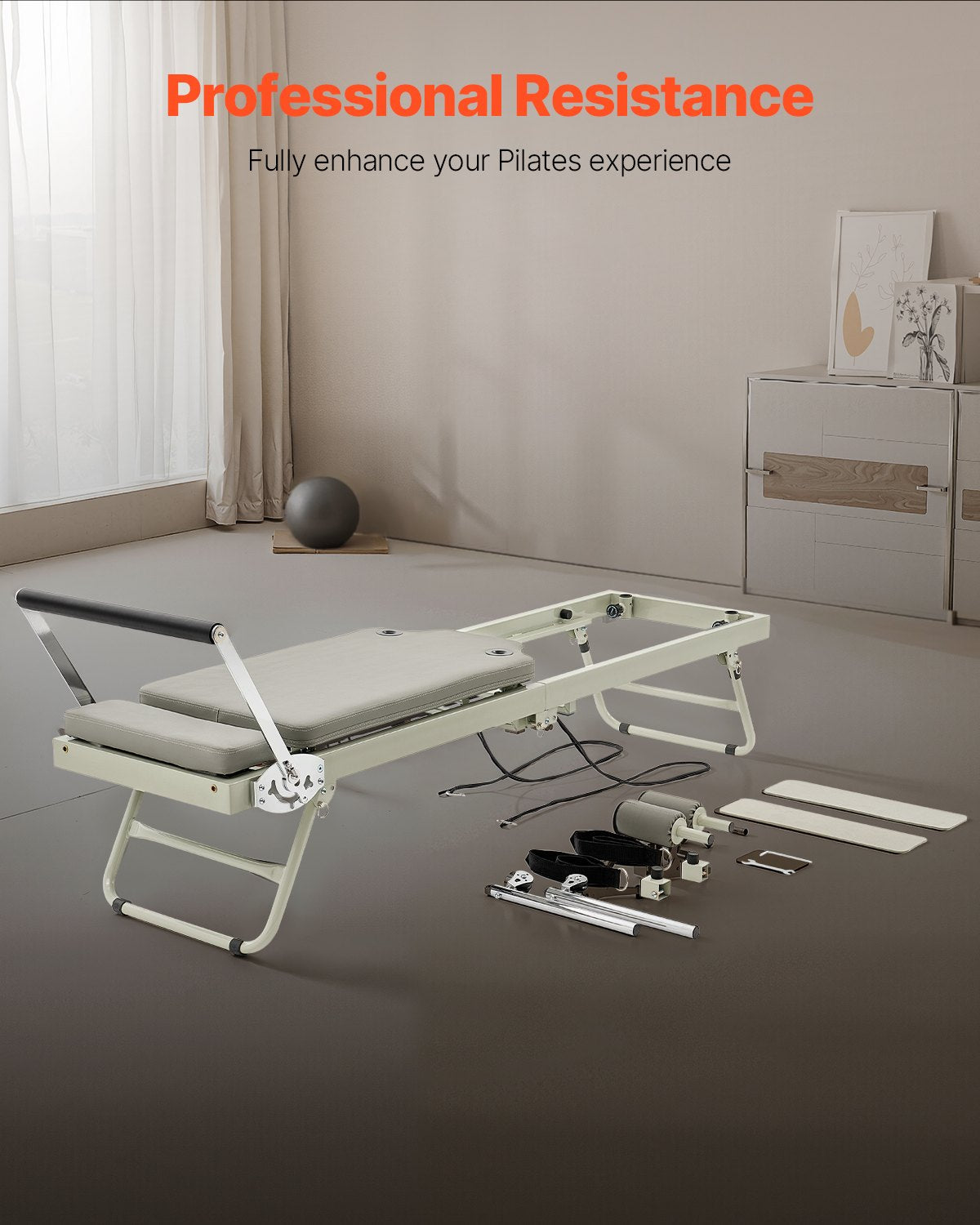 VEVOR Foldable Pilates Reformer, Pilates Workout Machine for Home Gym Studio Use, Pilates Bed with Dual Resistance- Spring & Cord, Reformer Set for Advanced Users and Beginners, Up to 400 LBS