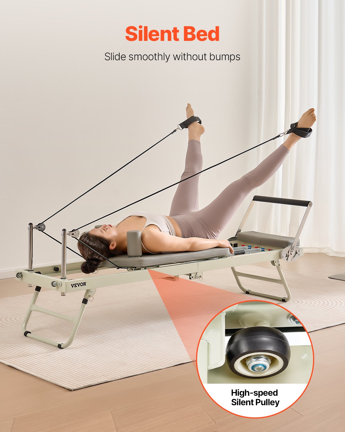 VEVOR Foldable Pilates Reformer, Pilates Workout Machine for Home Gym Studio Use, Pilates Bed with Dual Resistance- Spring & Cord, Reformer Set for Advanced Users and Beginners, Up to 400 LBS